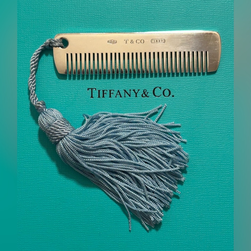 Tiffany & Co. Sterling Silver Ag 925 Spain 1837 Baby Comb W/ Baby Blue Tassel